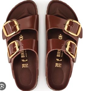 NWT Birkenstock Natural Leather Patent High Shine Chocolate